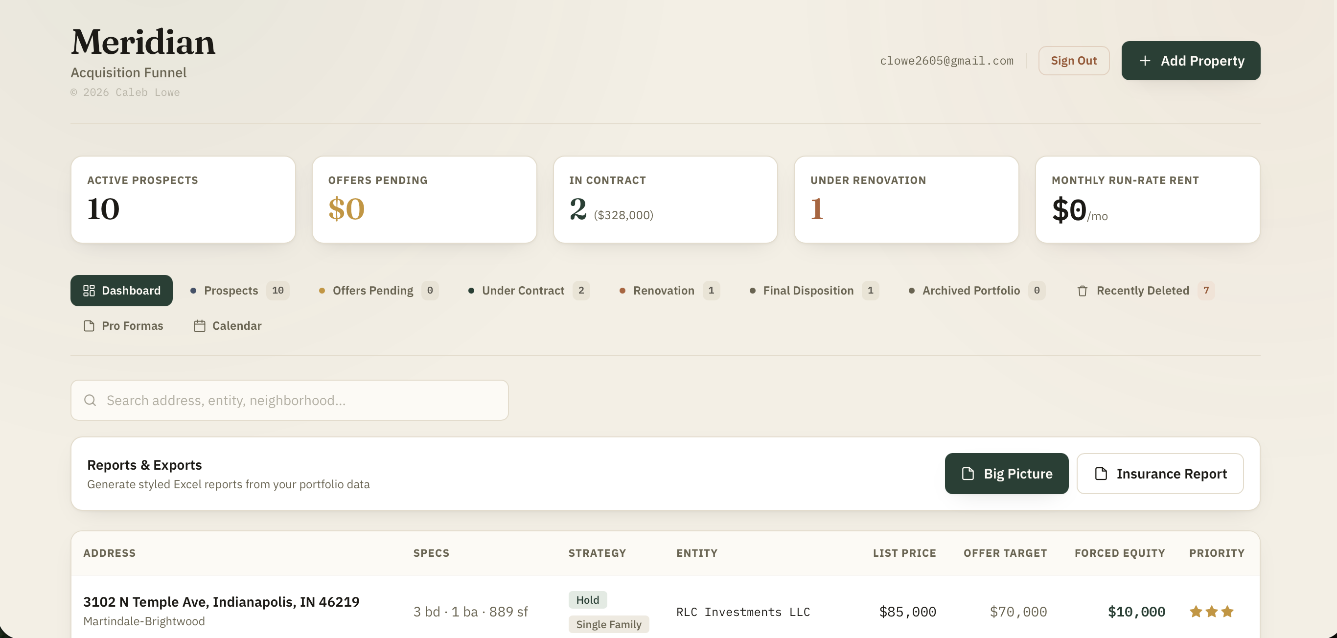 Meridian Acquisition Funnel screenshot
